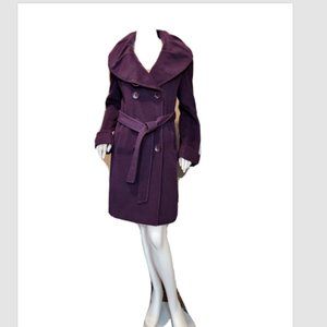 Ellen Tracy Wool Angora Shawl Collar Belted Pea Coat